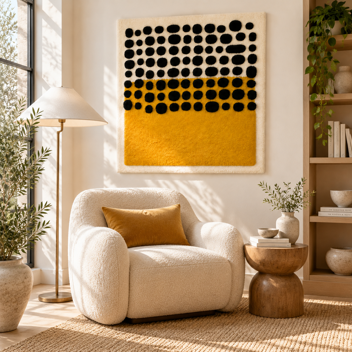 Black Pebbles over a Saffron Horizon — front-facing room scene [room-front]