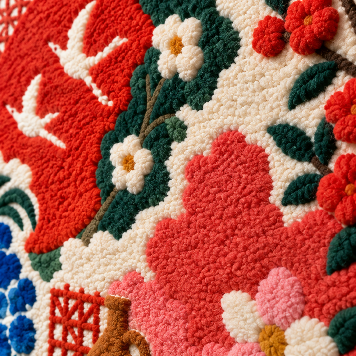 Blossoms of the Vermilion Pavilion — tufted wool texture detail