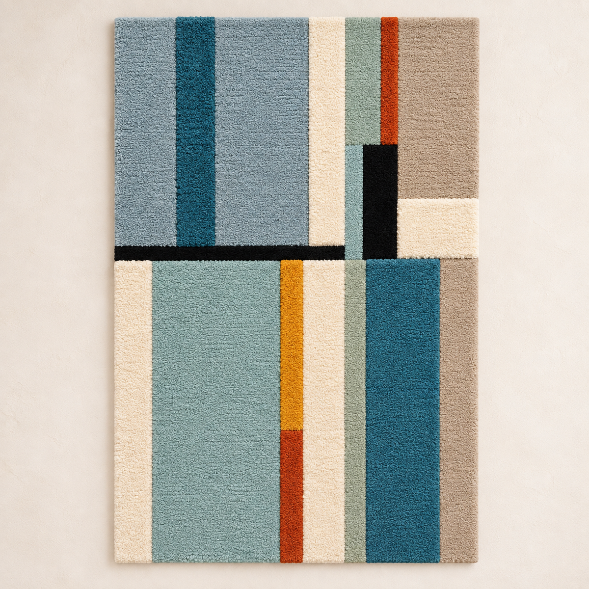 Hewn Earth Blue Cadence wall art with ochre accents, abstract design on textured canvas for modern home decor.