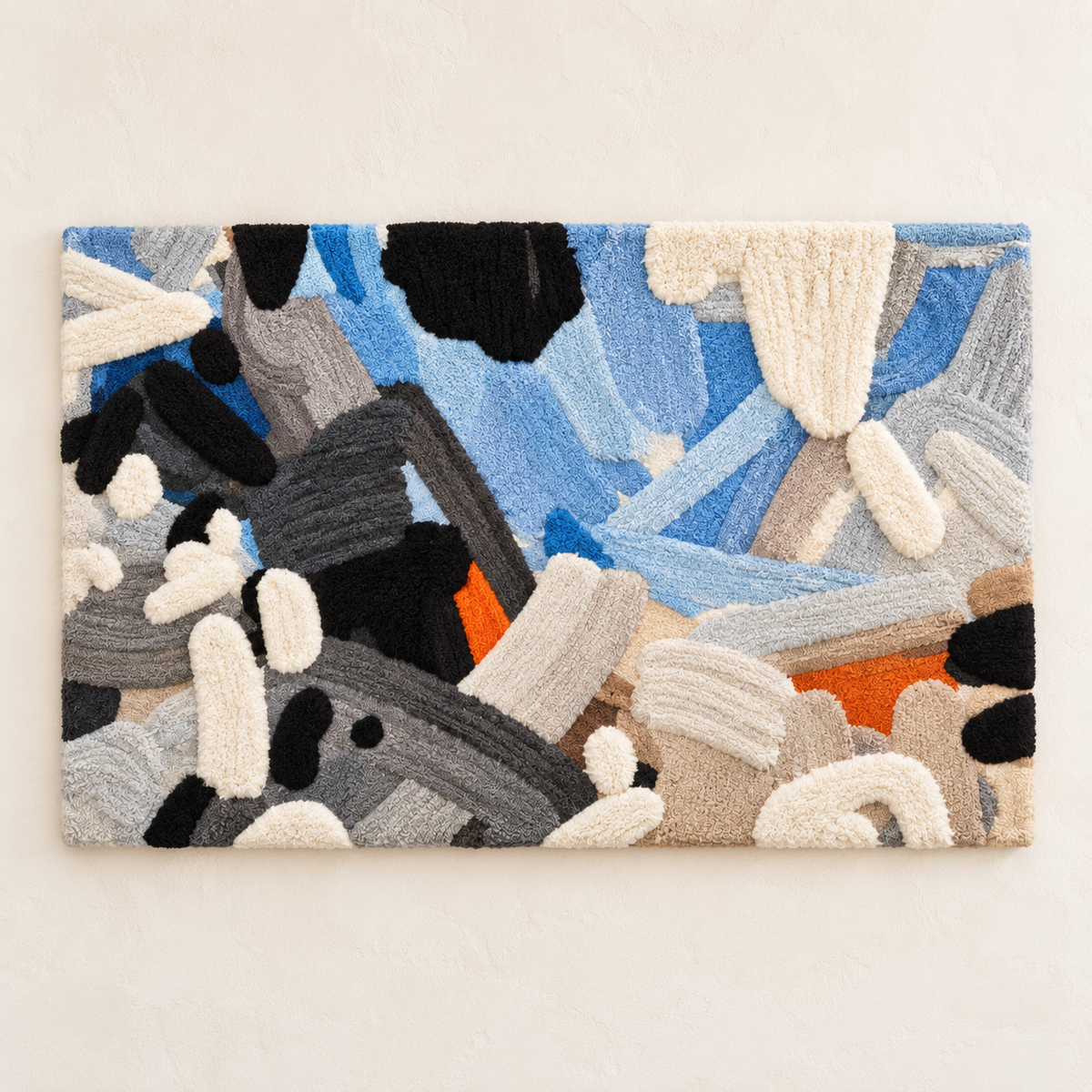 Blue Chalk Improvisation wall art by Hewn Earth featuring abstract blue chalk strokes on a textured background.