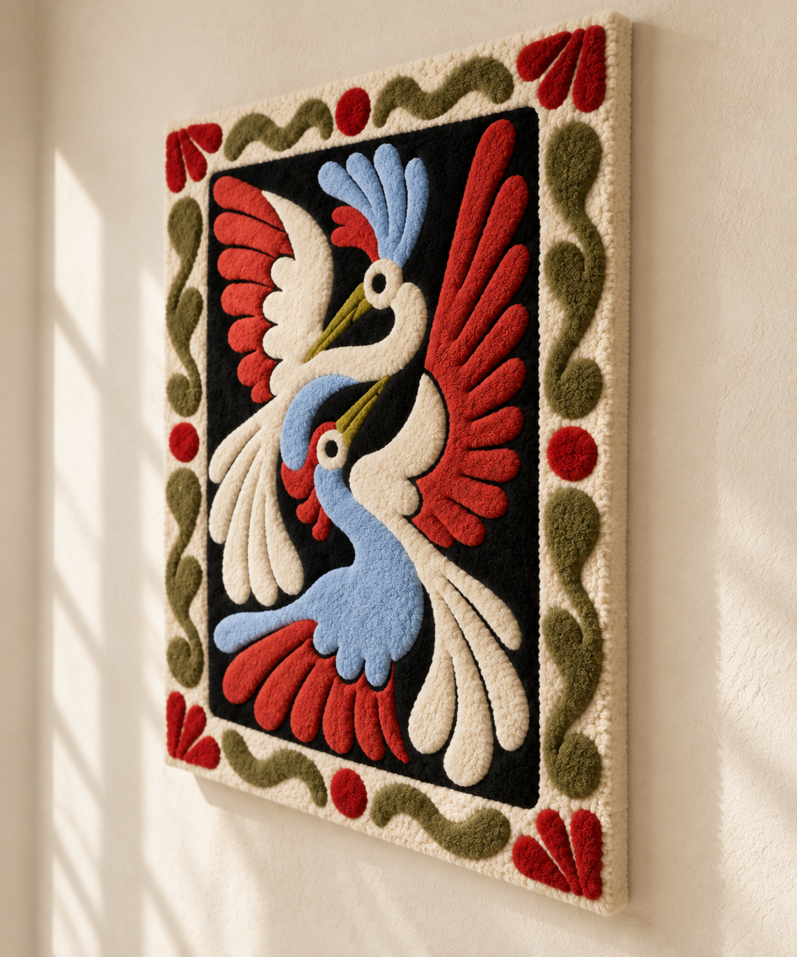 Blue Cranes in Scarlet Flight — angled relief view