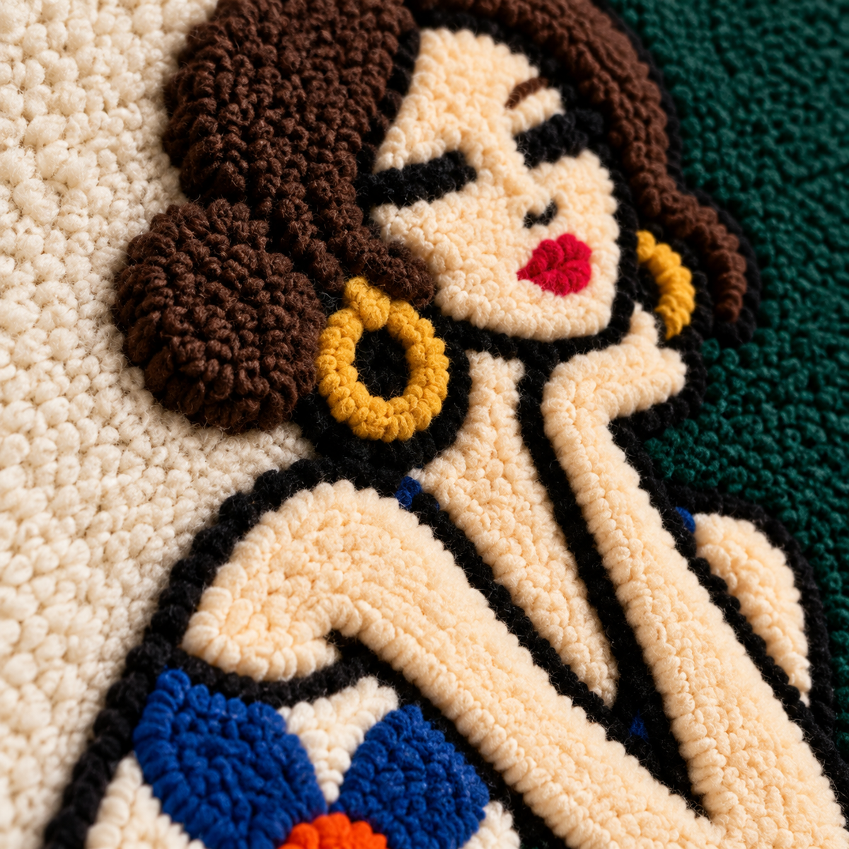 Blue Daisy Daydream — tufted wool texture detail