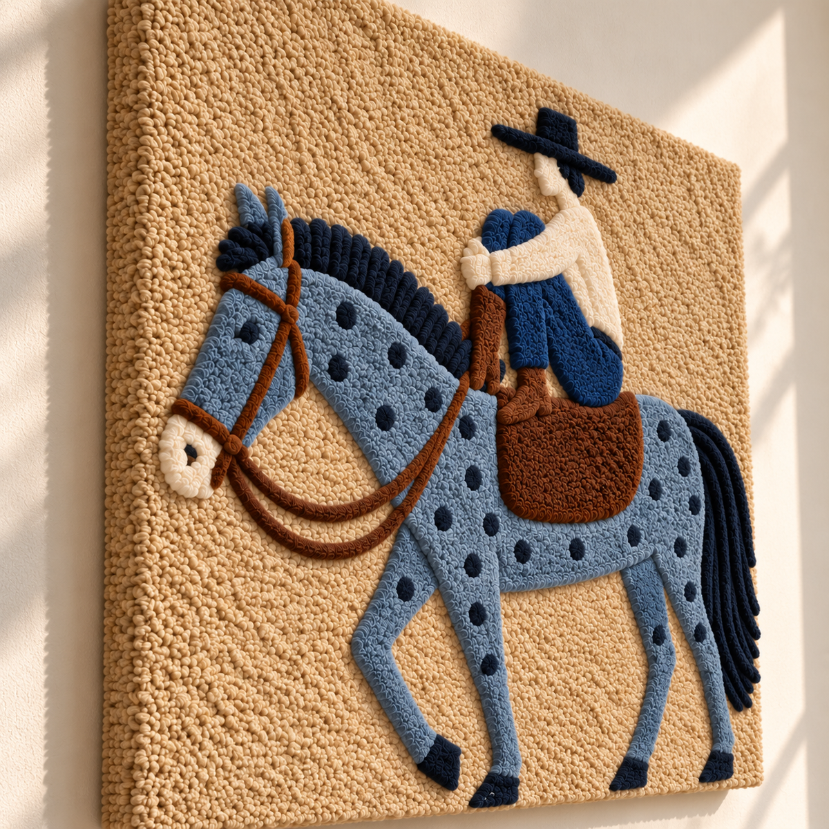 Blue Dappled Rider by Hewn Earth Studio — angled relief view