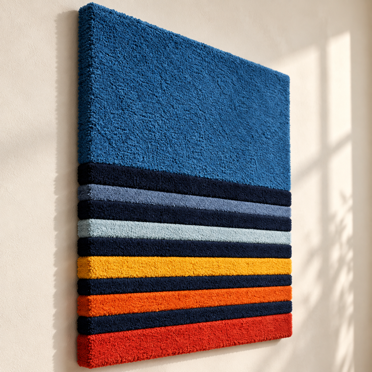 Blue Dusk with Ember Stripes — angled relief view