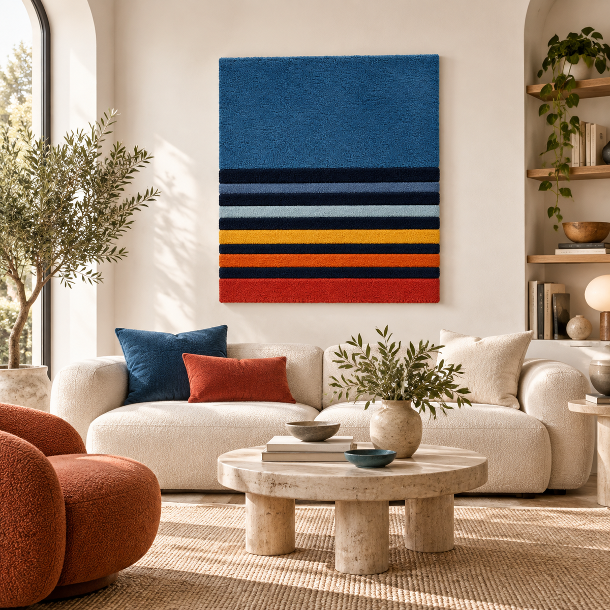 Blue Dusk with Ember Stripes — front-facing room scene [room-front]