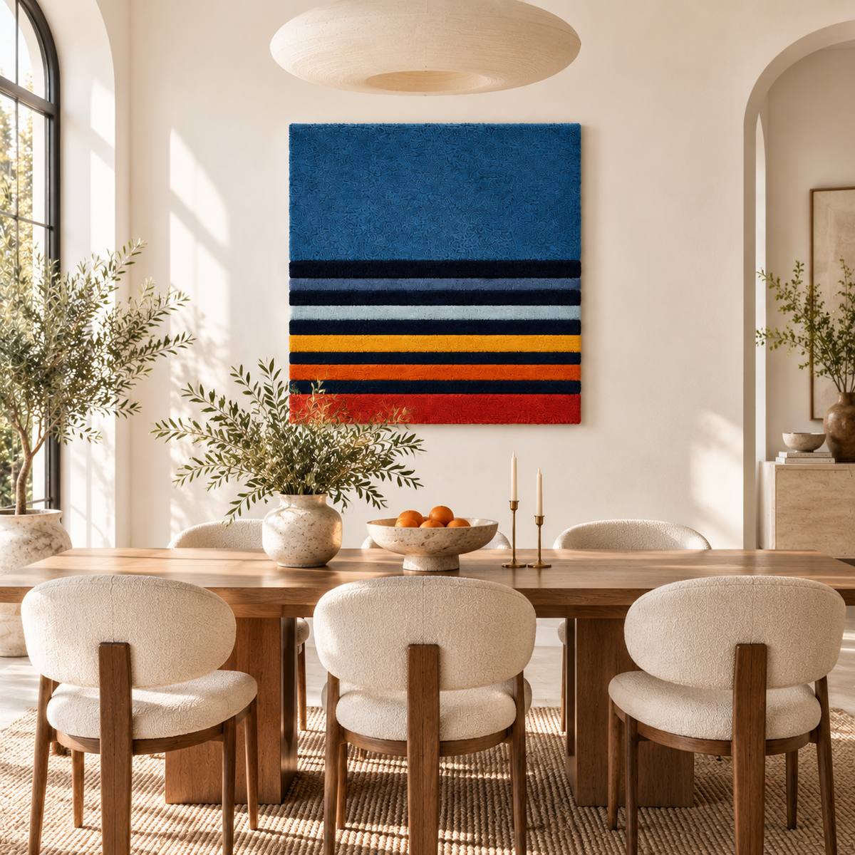 Blue Dusk with Ember Stripes — front-facing room scene [room-front]