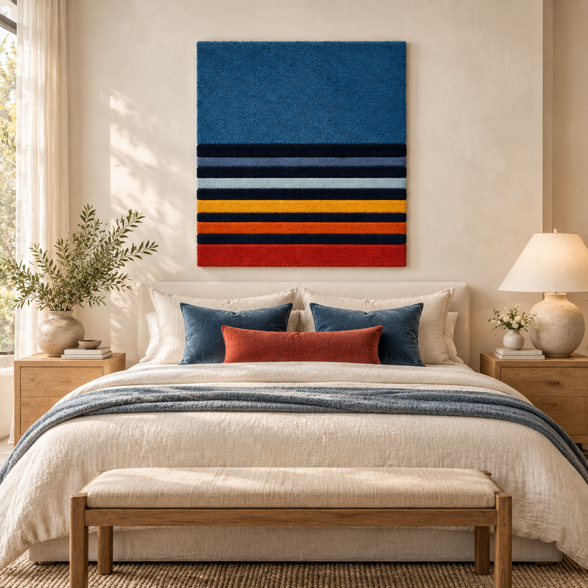 Blue Dusk with Ember Stripes — front-facing room scene [room-front]