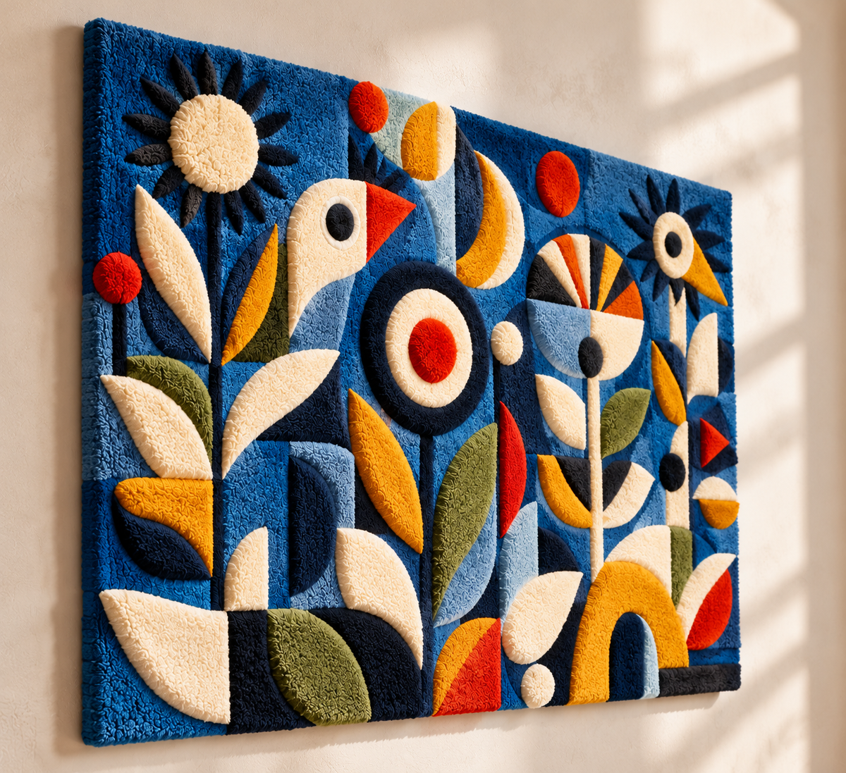 Blue Garden Birds by Hewn Earth Studio — angled relief view