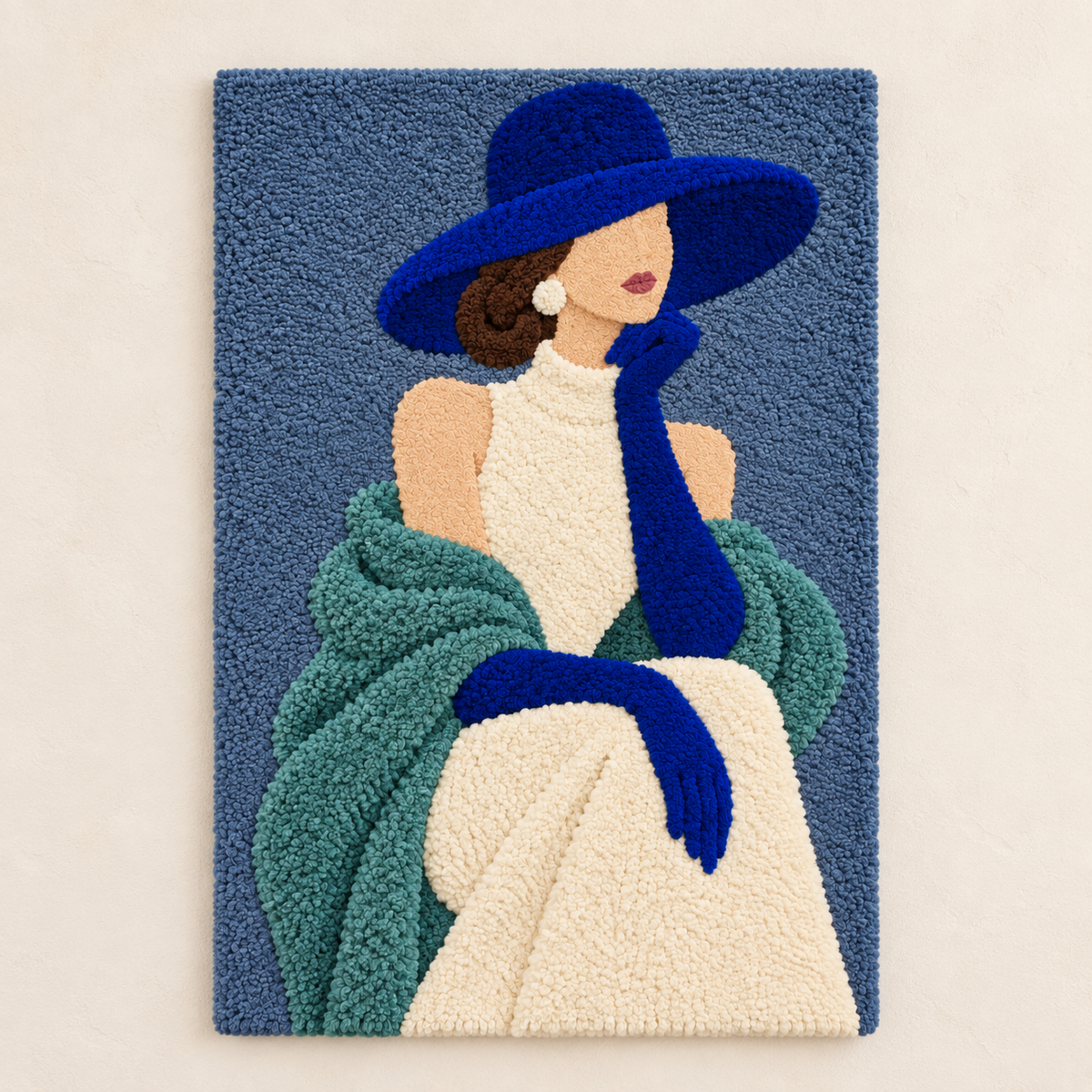 Blue Glove Reverie wall art by Hewn Earth featuring abstract blue glove artwork on a light background.