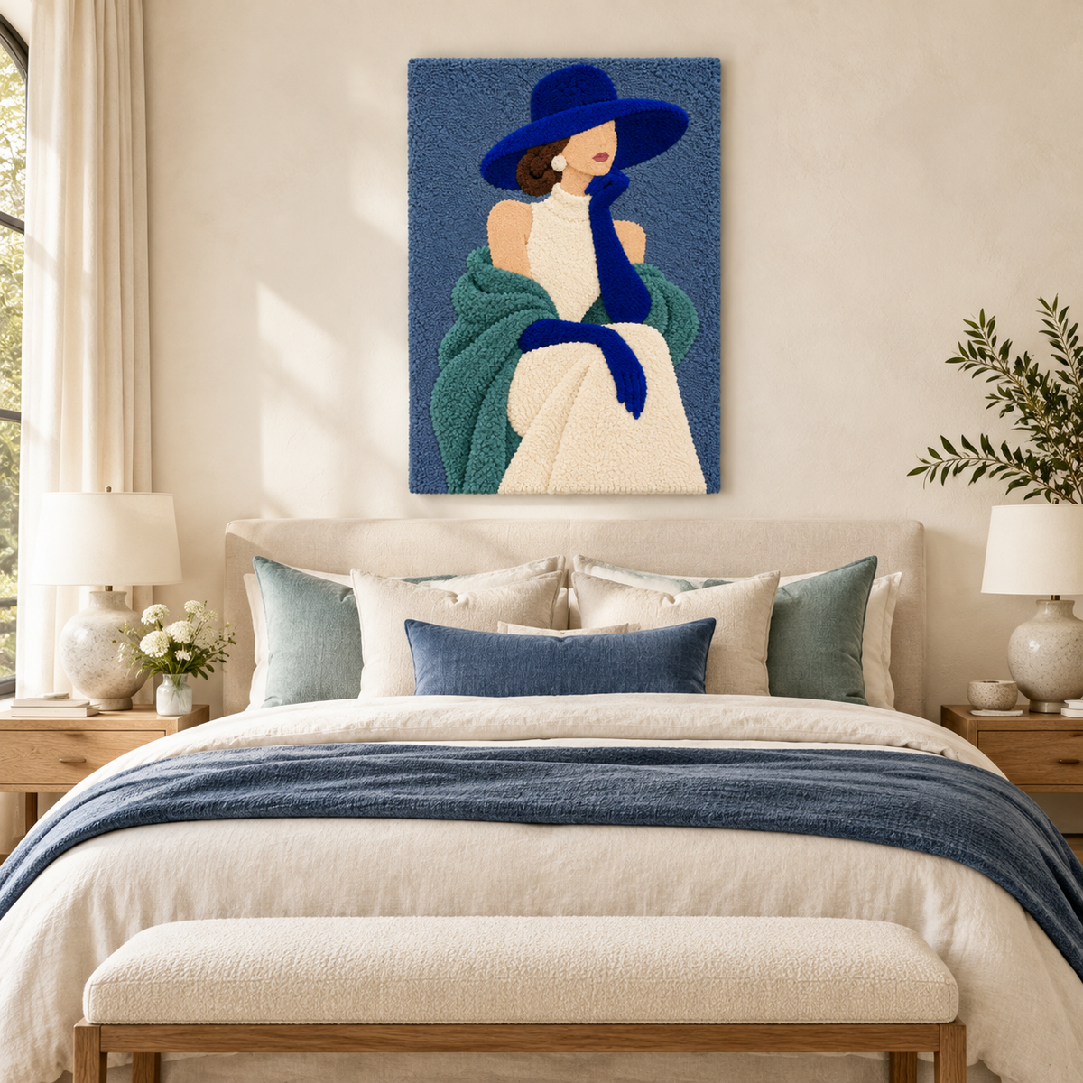 Blue Glove Reverie wall art by Hewn Earth featuring an abstract blue glove design on a neutral background.