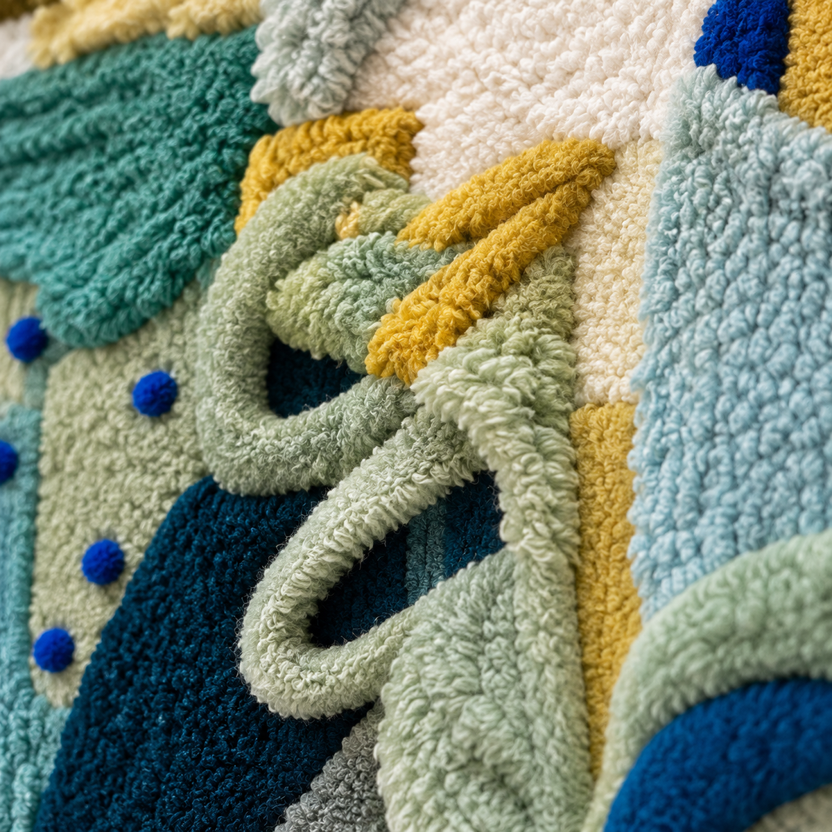 Blue Green Fragments — tufted wool texture detail