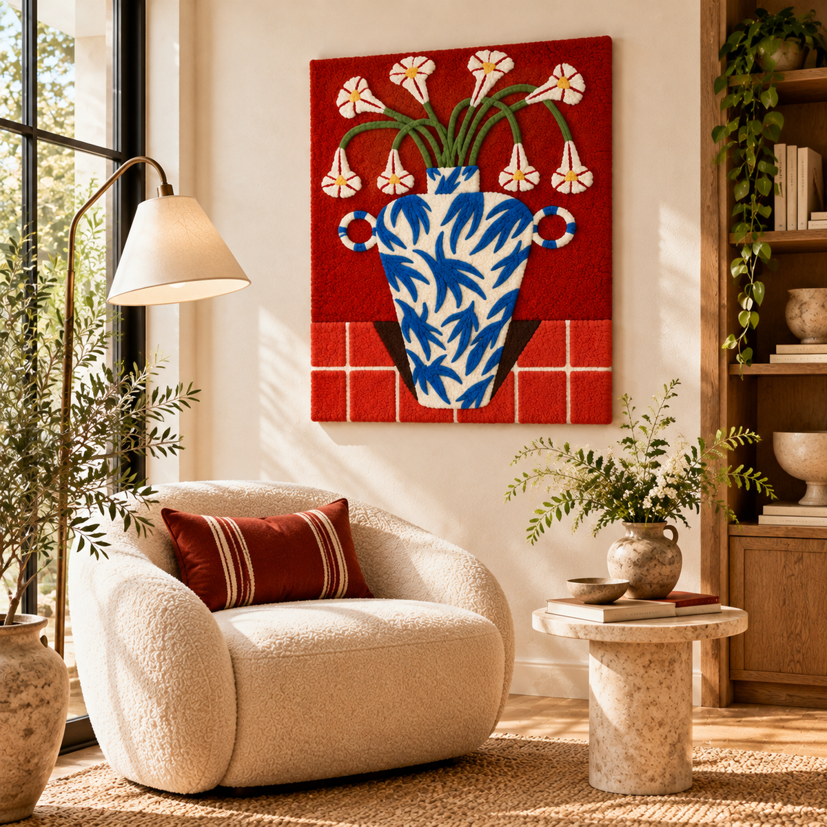 Blue Leaf Vase with Bellflowers by Hewn Earth Studio — room setting