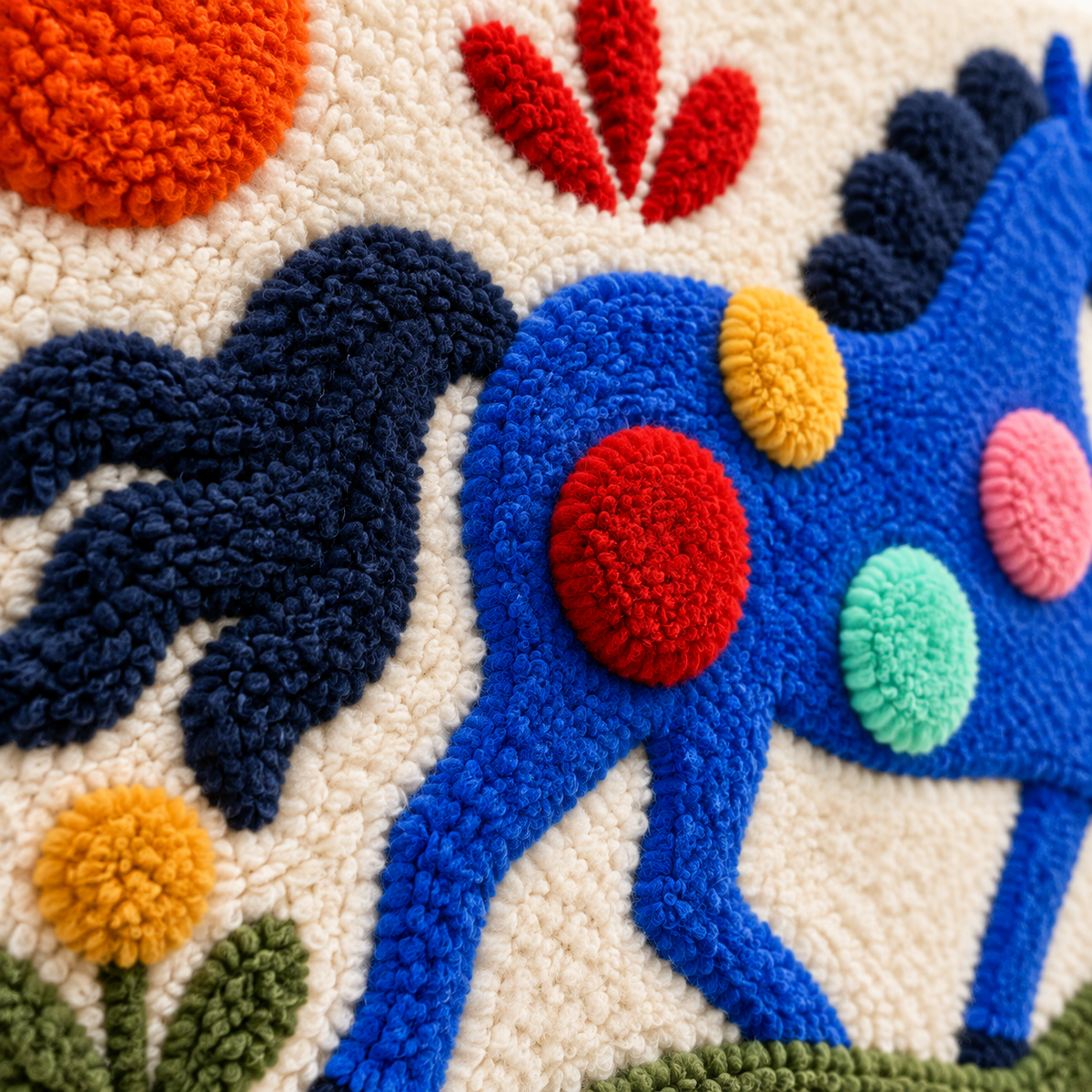 Blue Meadow Steed — tufted wool texture detail