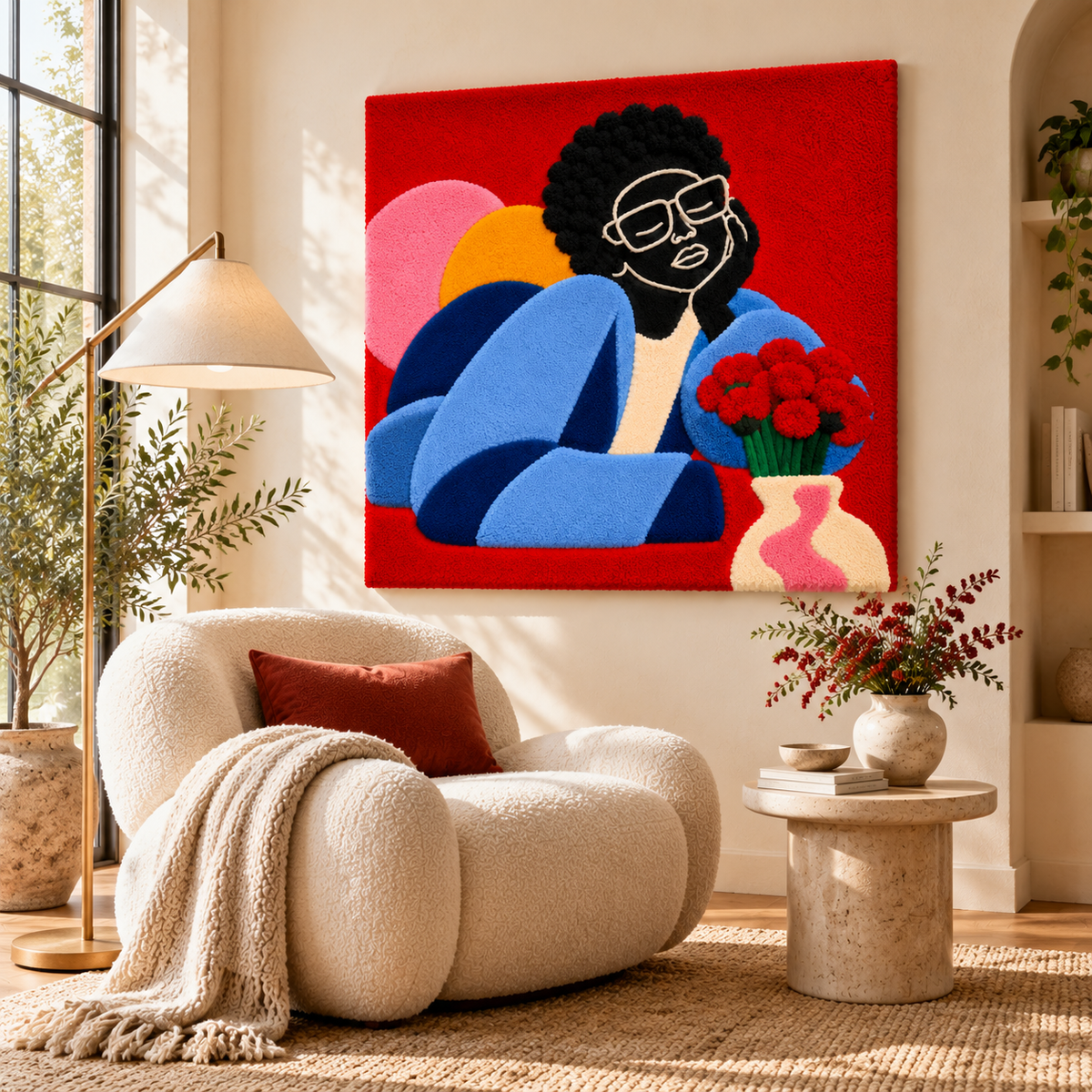 Blue Muse with Red Roses by Hewn Earth Studio — room setting