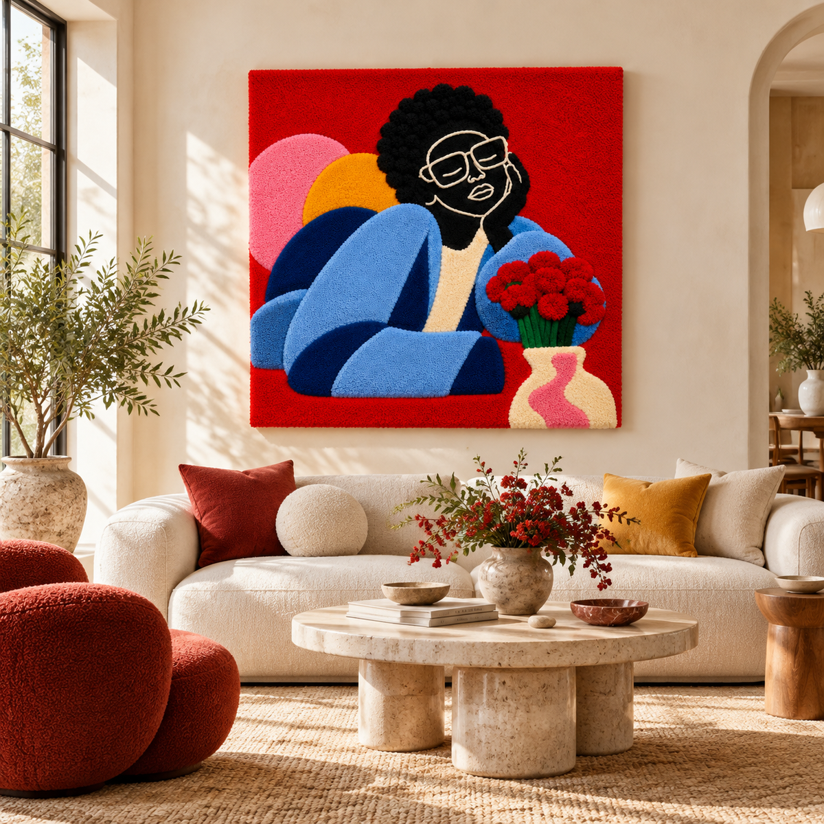 Blue Muse with Red Roses by Hewn Earth Studio — room setting
