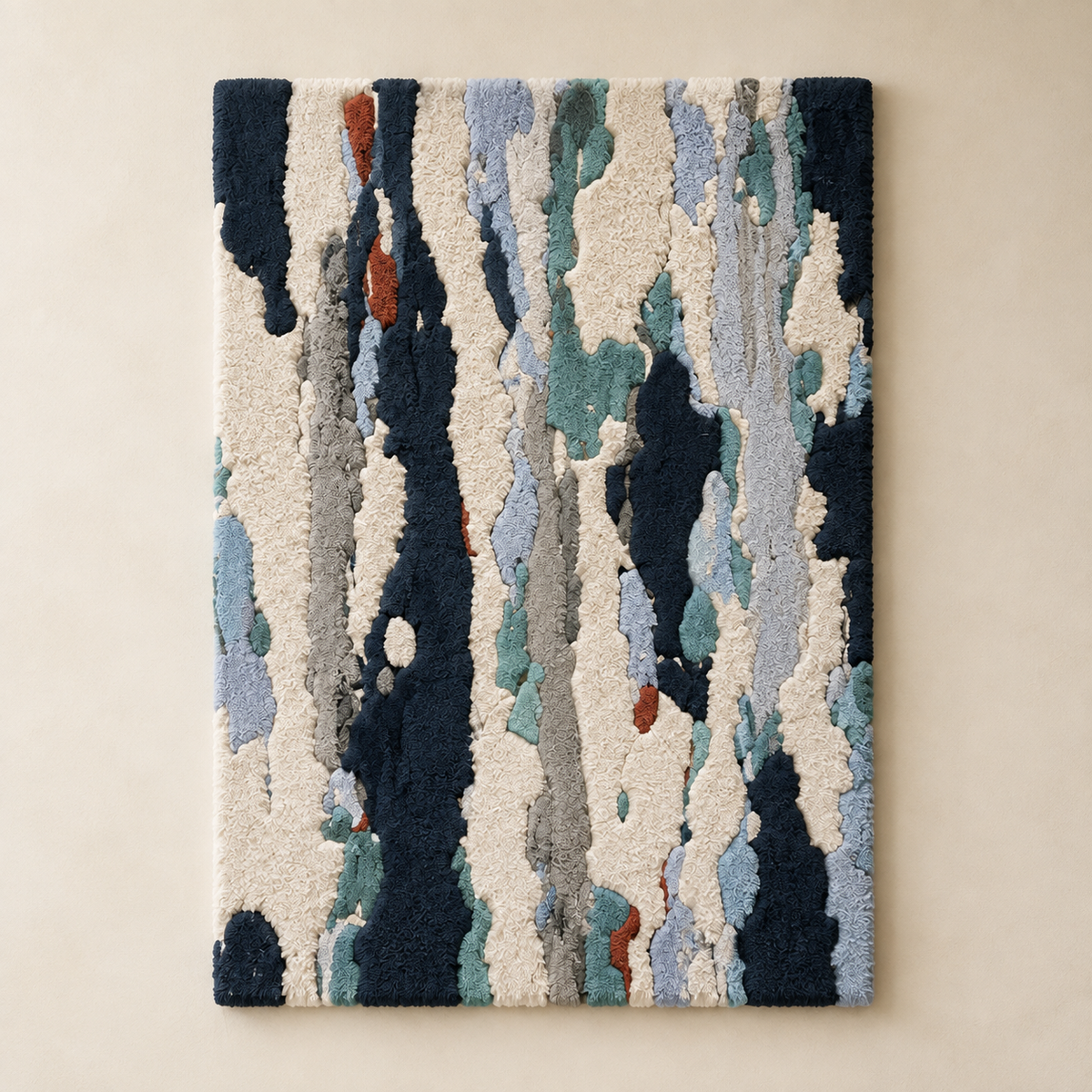 Blue Rain Strata wall art by Hewn Earth featuring layered blue and gray abstract design on a textured surface.