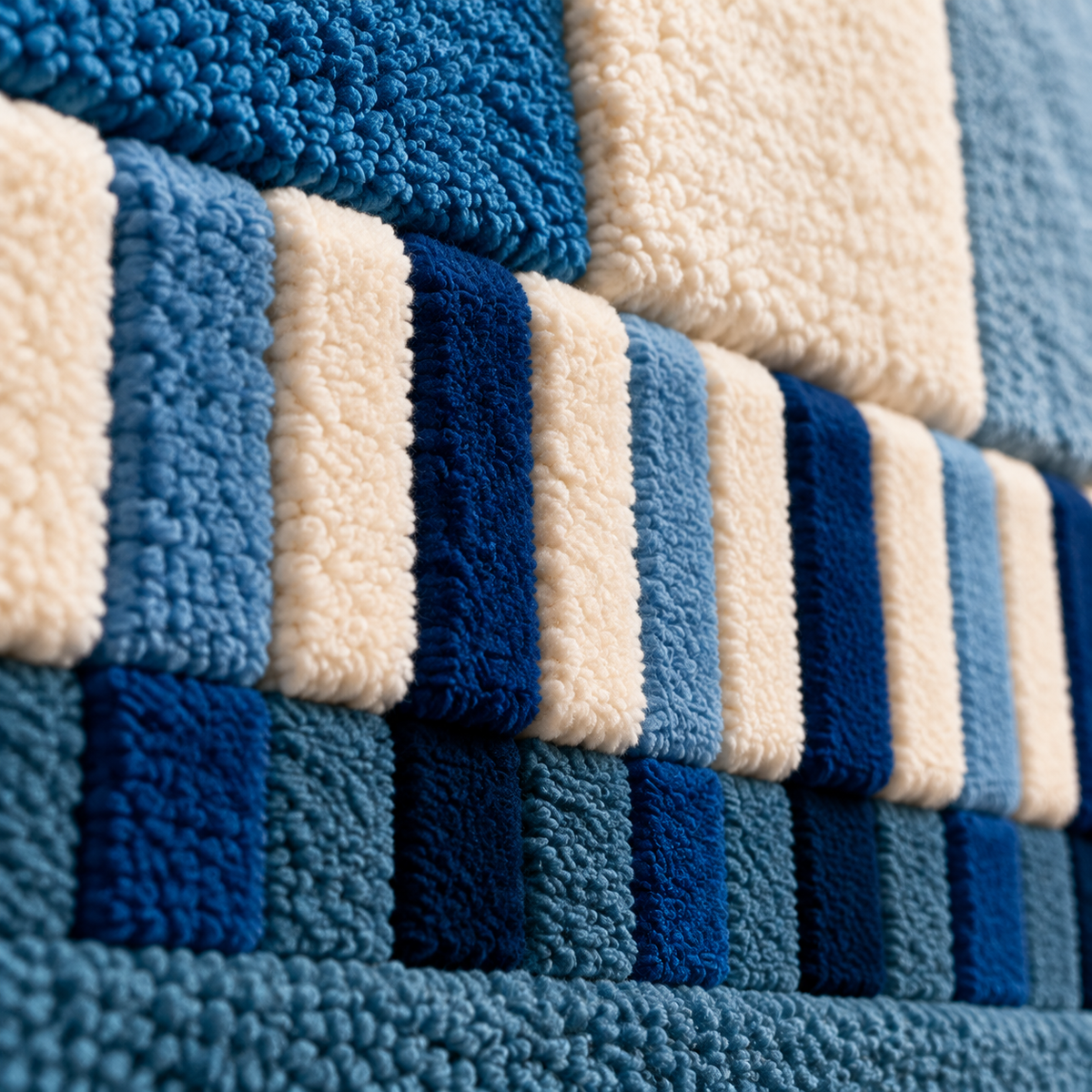 Blue Syncopation in Stripes — tufted wool texture detail