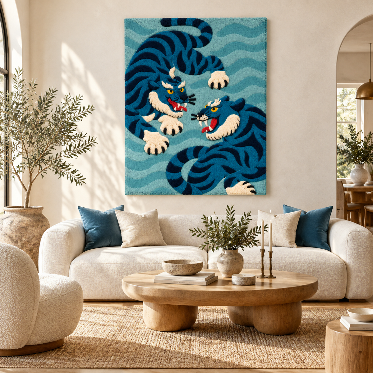 Blue Tigers in Motion — front-facing room scene [room-front]