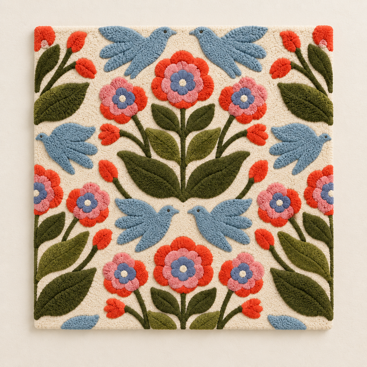 Hewn Earth Bluebird Coral Garland wall art featuring a vibrant bluebird and coral design on a light background.