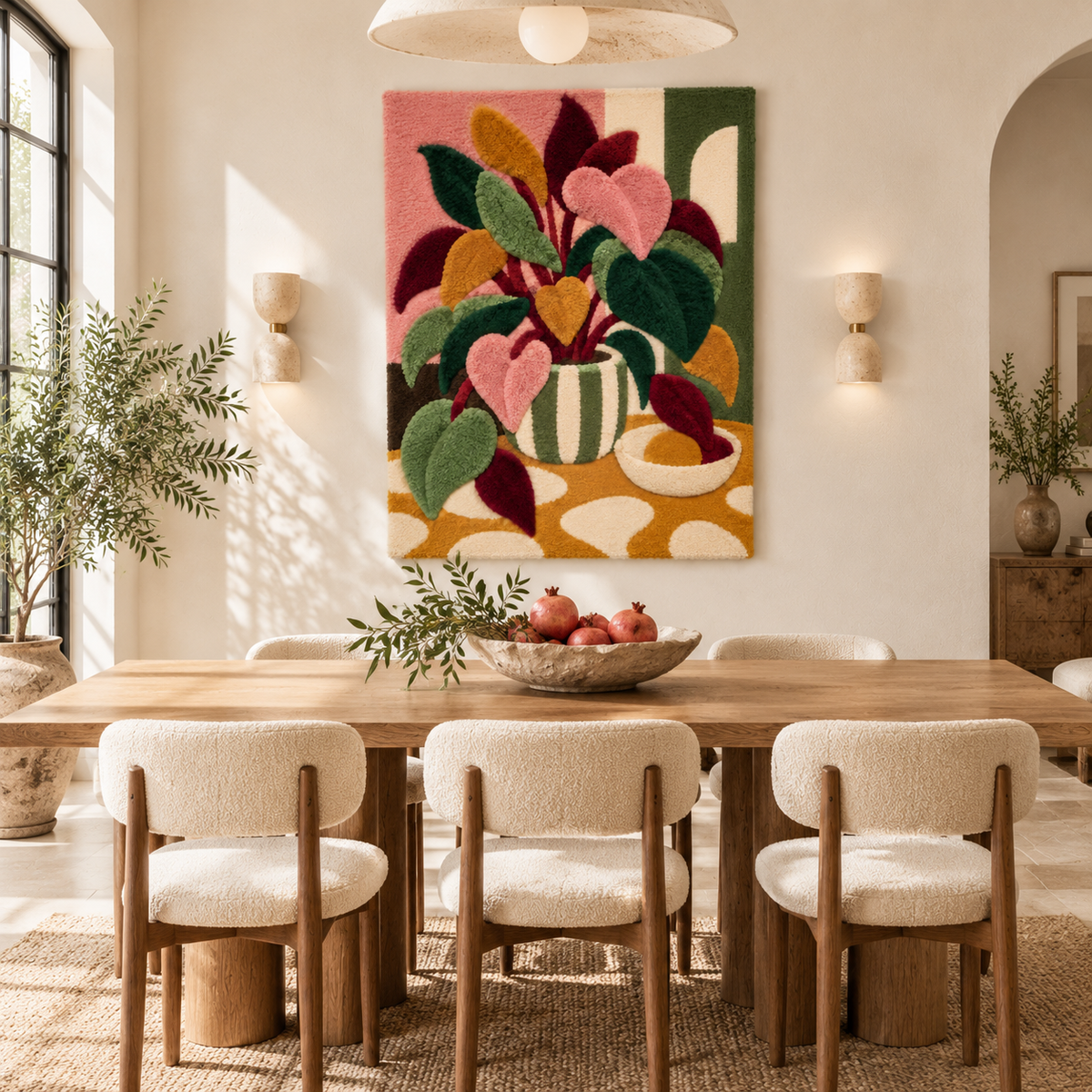Blush Leaves in a Striped Vase — room setting 1