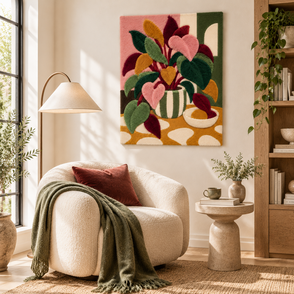 Blush Leaves in a Striped Vase — room setting 2