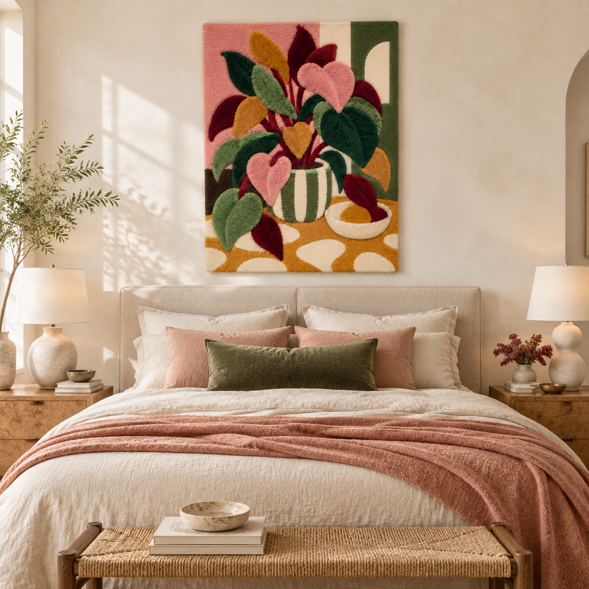 Blush Leaves in a Striped Vase — room setting 3