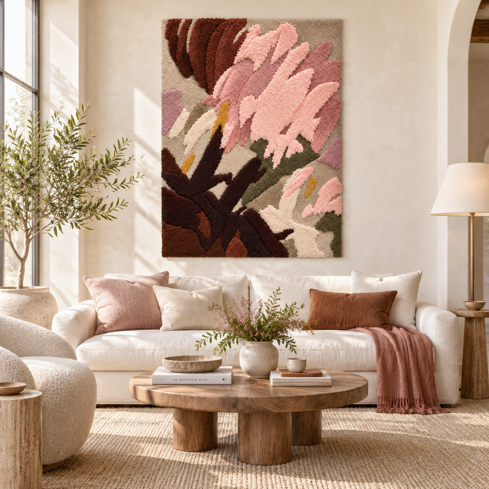 Blush Petals in Shadow — front-facing room scene