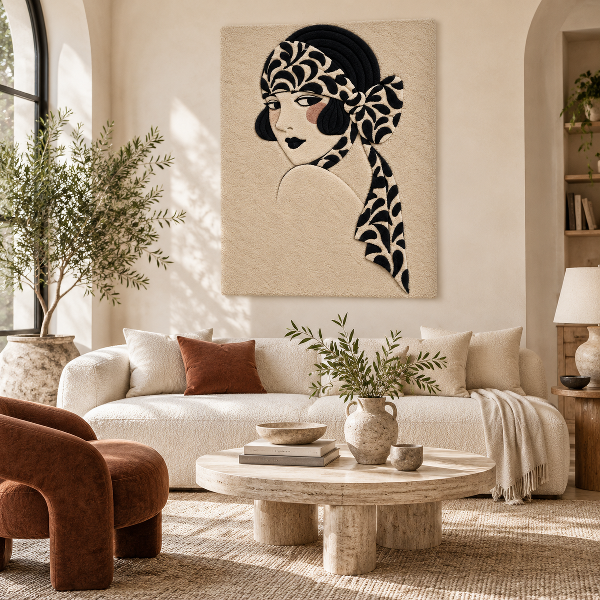Hewn Earth Botanical Bow Portrait wall art featuring a delicate botanical design on a neutral background.