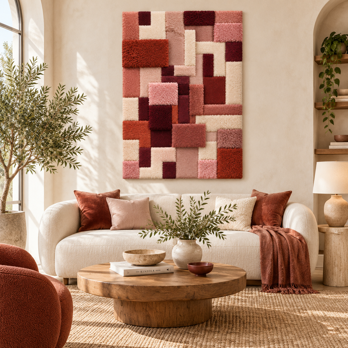 Brick and Rose Grid — front-facing room scene