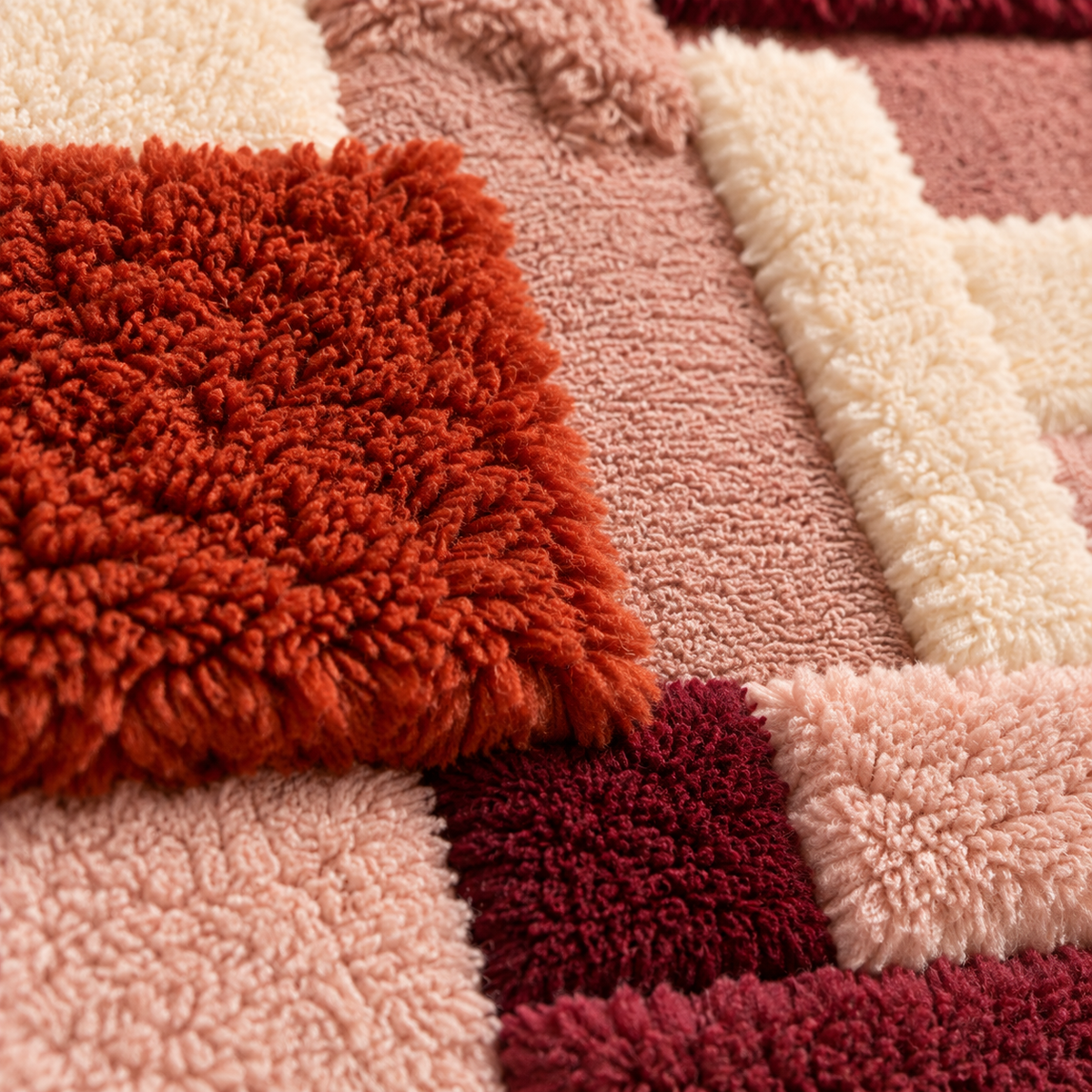 Brick and Rose Grid — tufted wool texture detail