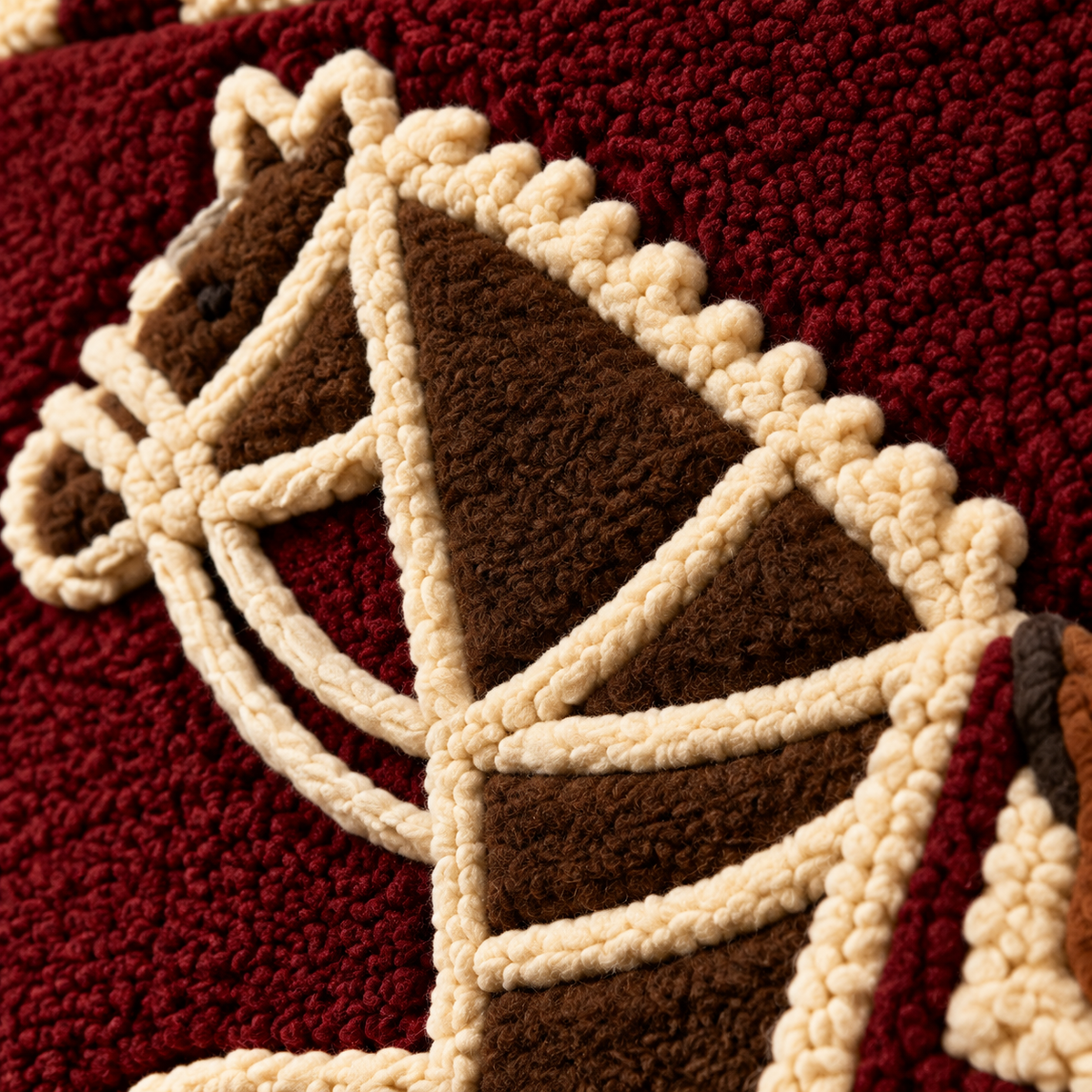 Burgundy Bridle — tufted wool texture detail