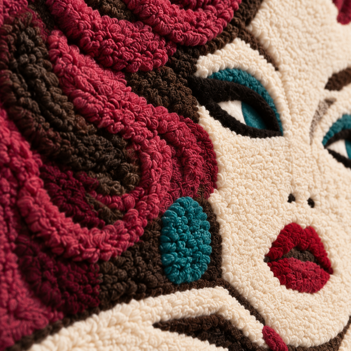 Burgundy Curl Muse — tufted wool texture detail