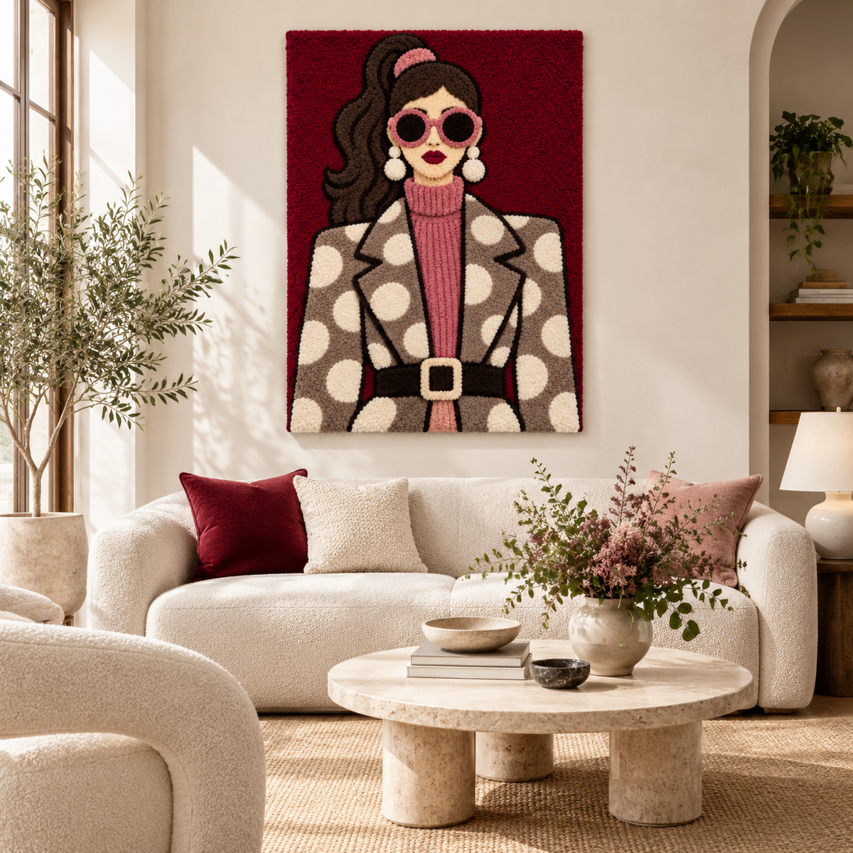 Burgundy Polka Muse — front-facing room scene [room-front]