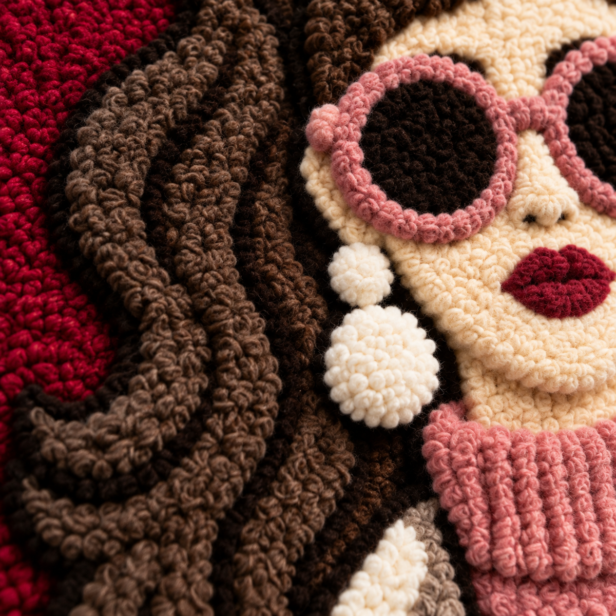 Burgundy Polka Muse — tufted wool texture detail