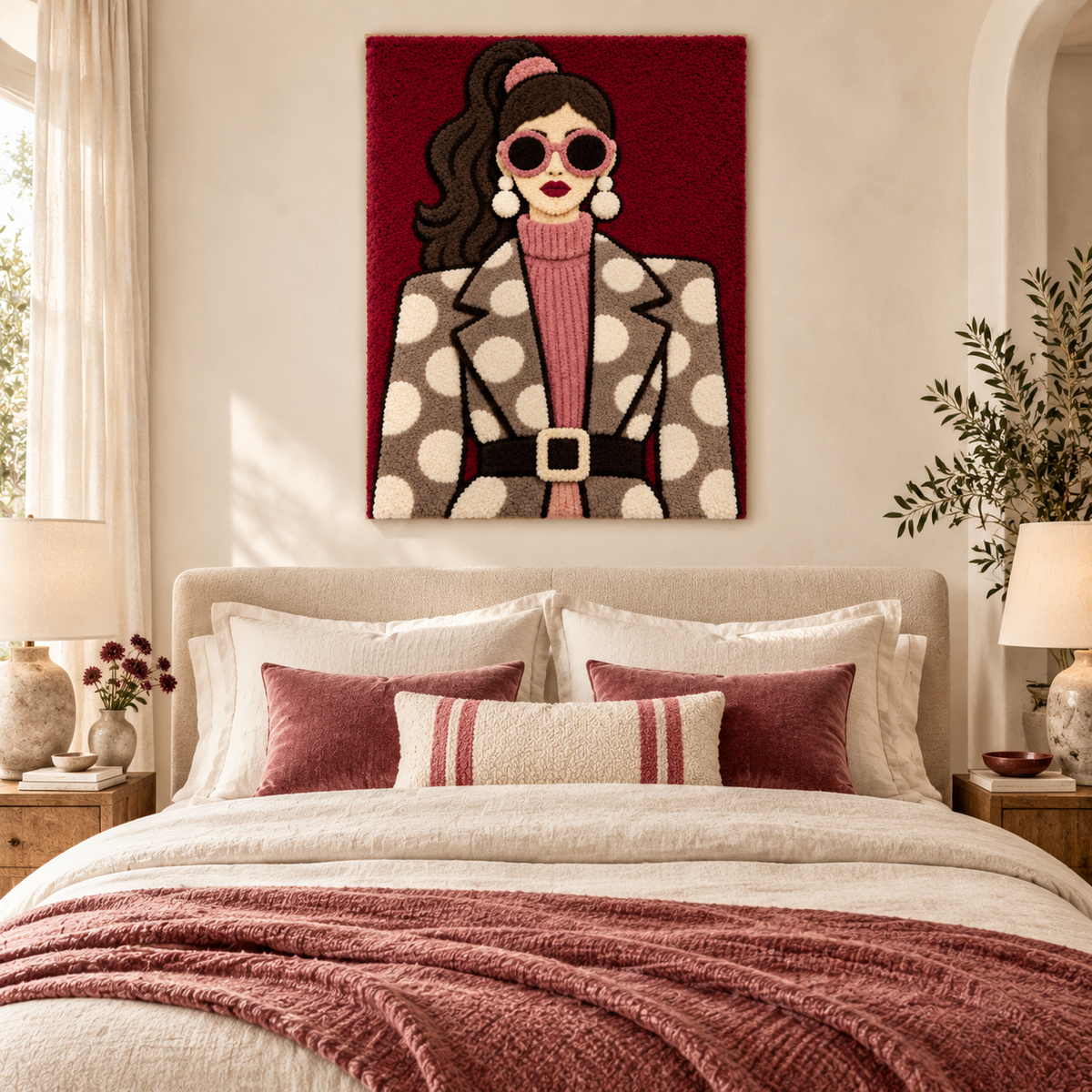 Burgundy Polka Muse — room setting 1