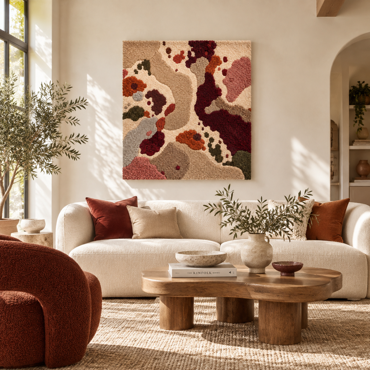 Burgundy Riverbed — front-facing room scene