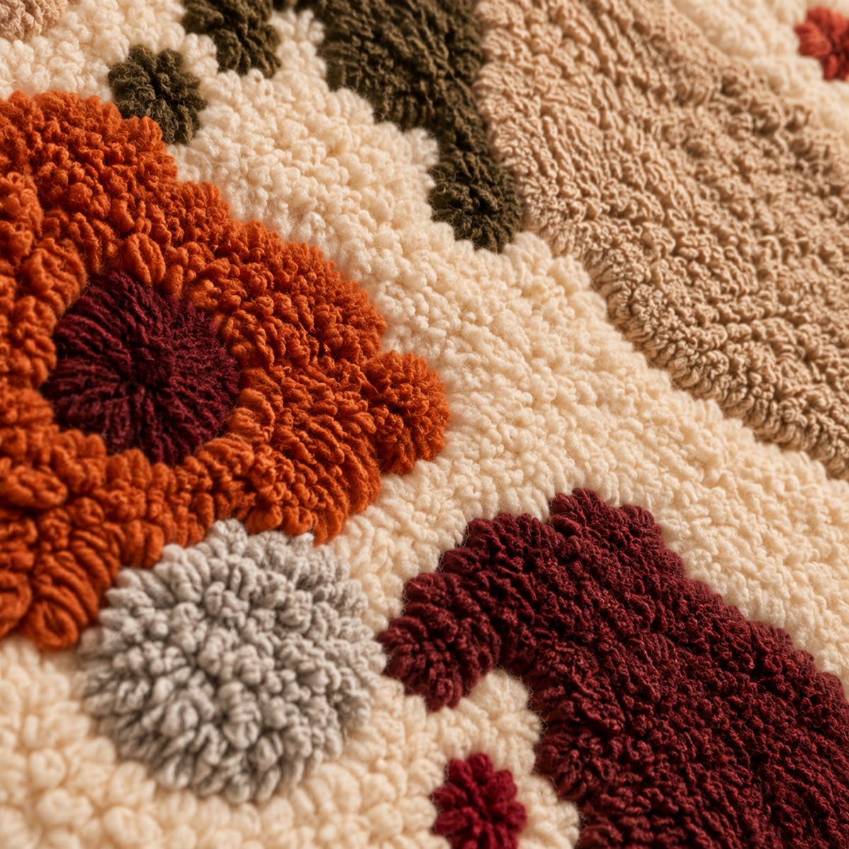 Burgundy Riverbed — tufted wool texture detail
