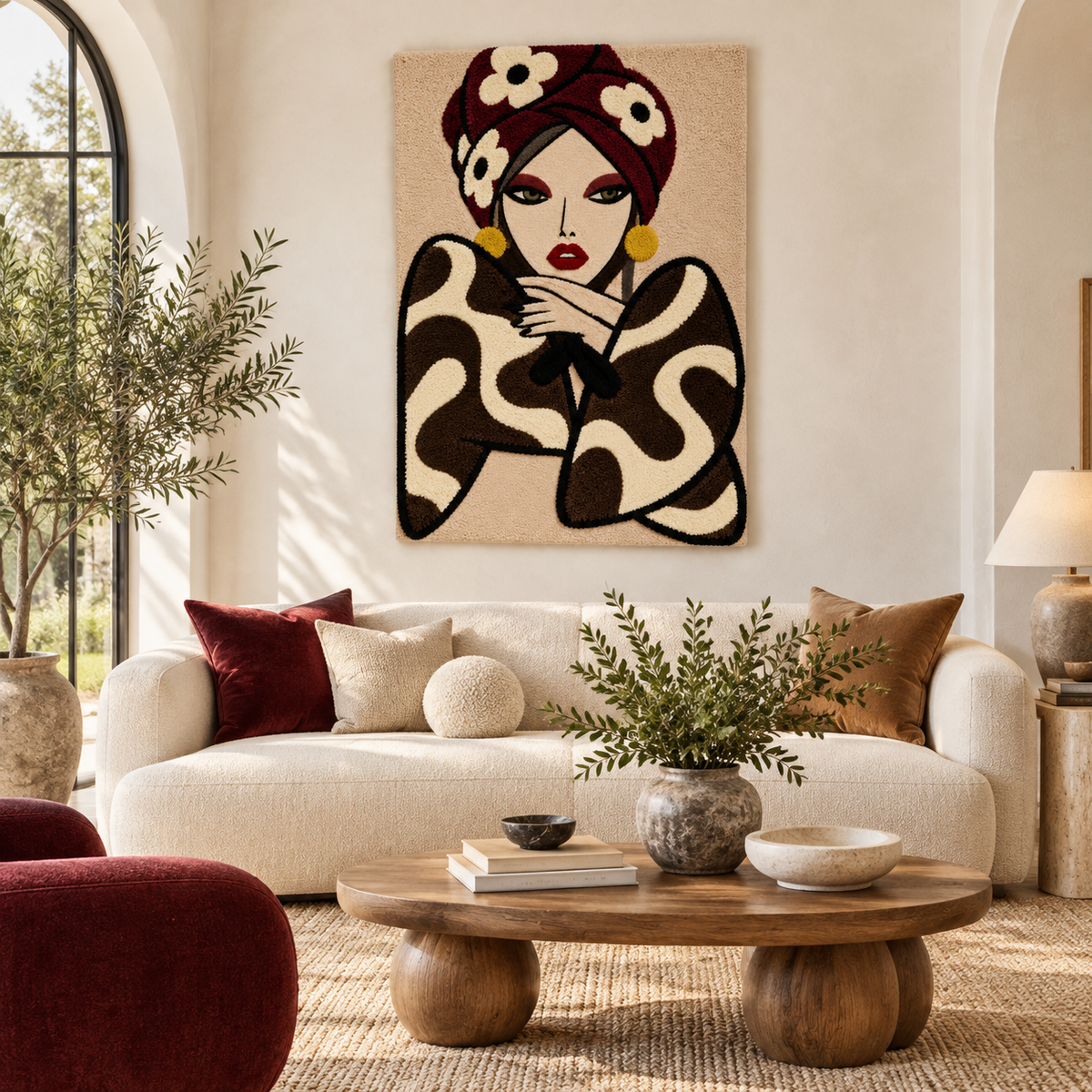 Burgundy Turban Muse — front-facing room scene [room-front]