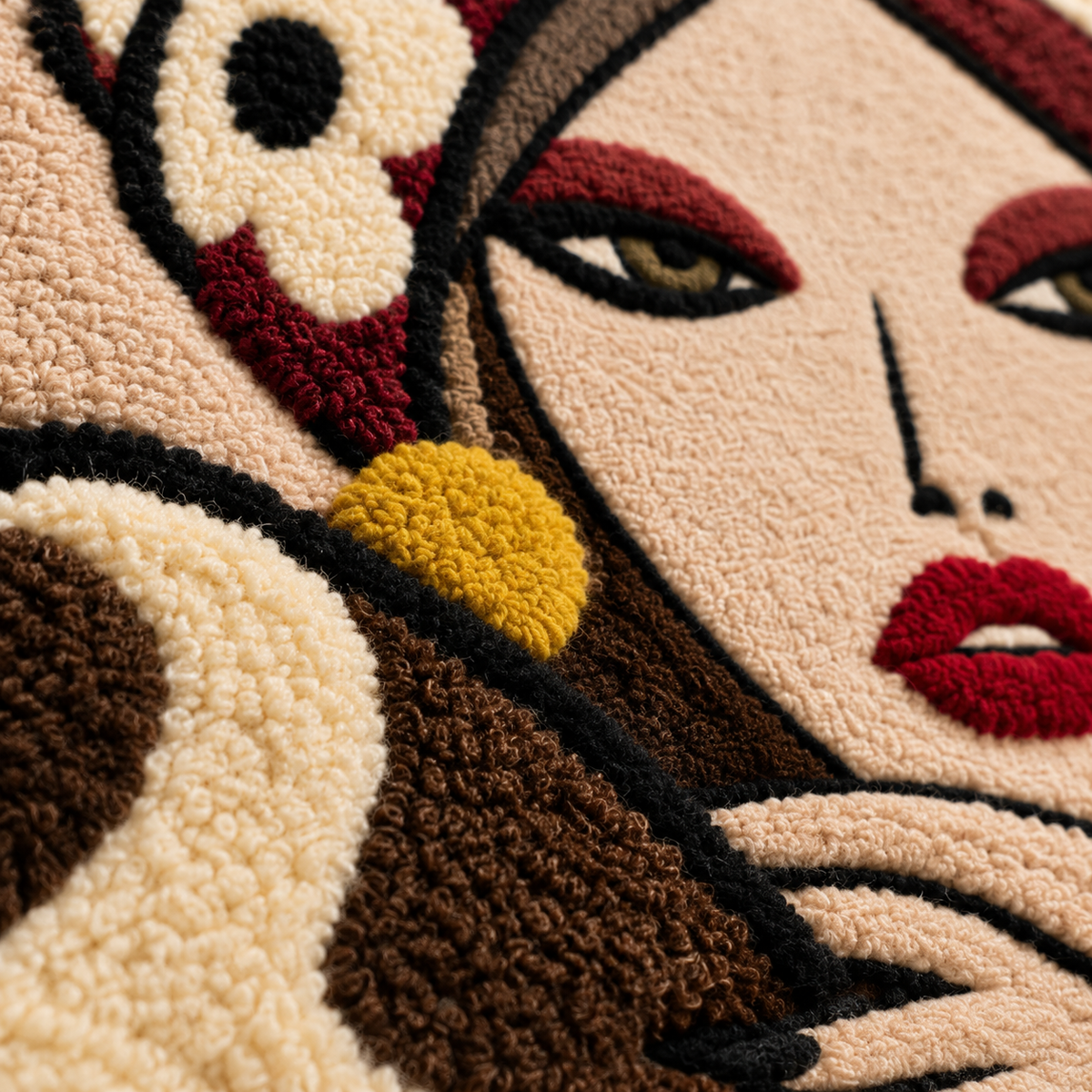 Burgundy Turban Muse — tufted wool texture detail