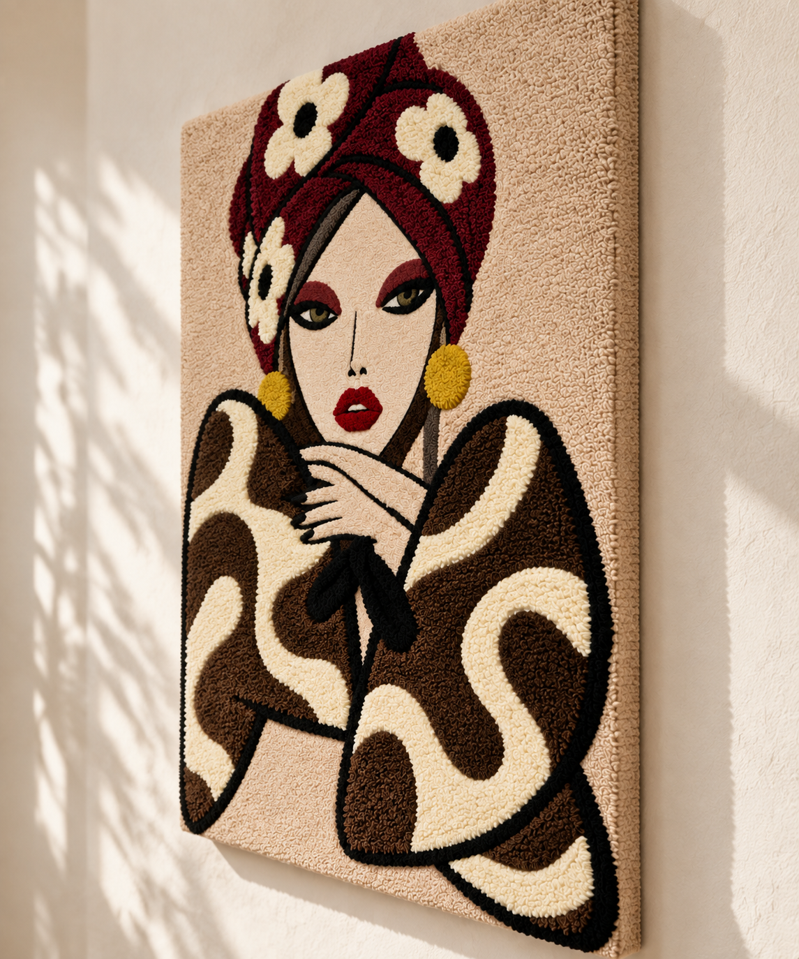 Burgundy Turban Muse — angled relief view
