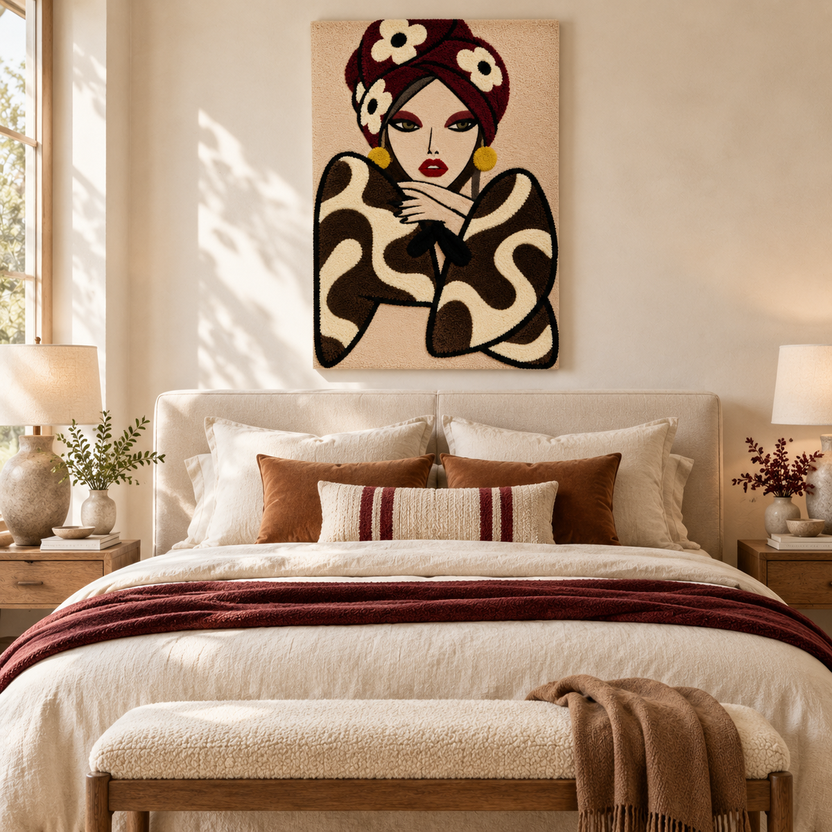 Burgundy Turban Muse — room setting 1