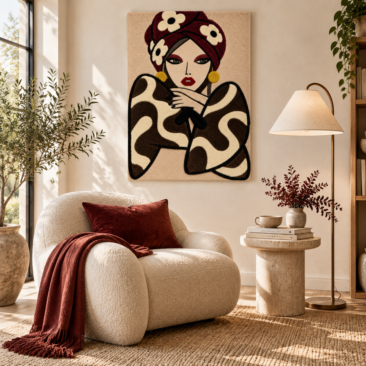 Burgundy Turban Muse — room setting 2