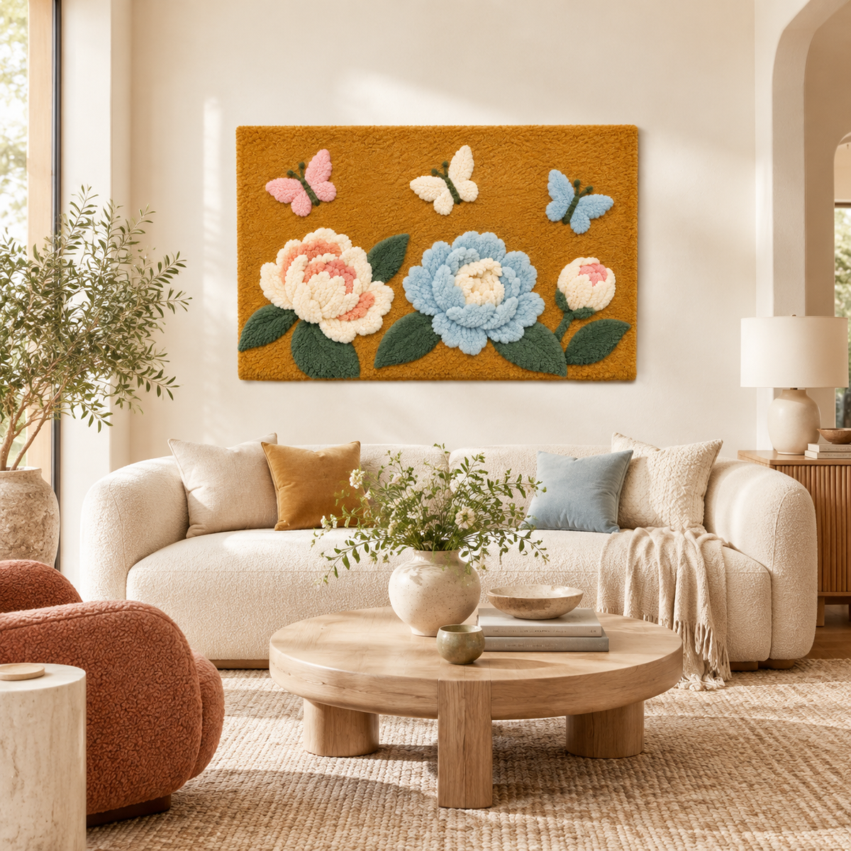 Butterflies above Pastel Blooms — front-facing room scene [room-front]