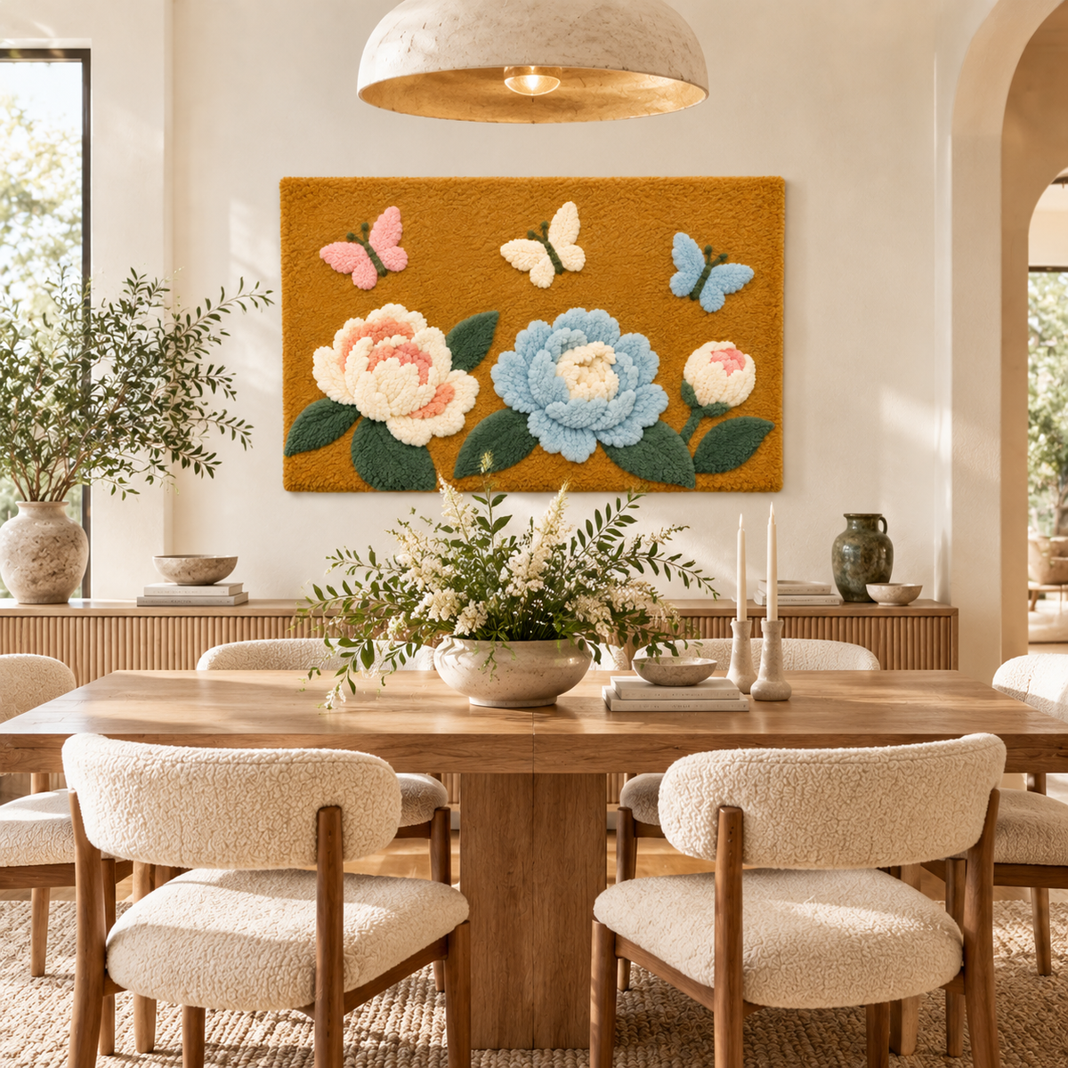 Butterflies above Pastel Blooms — room setting 1