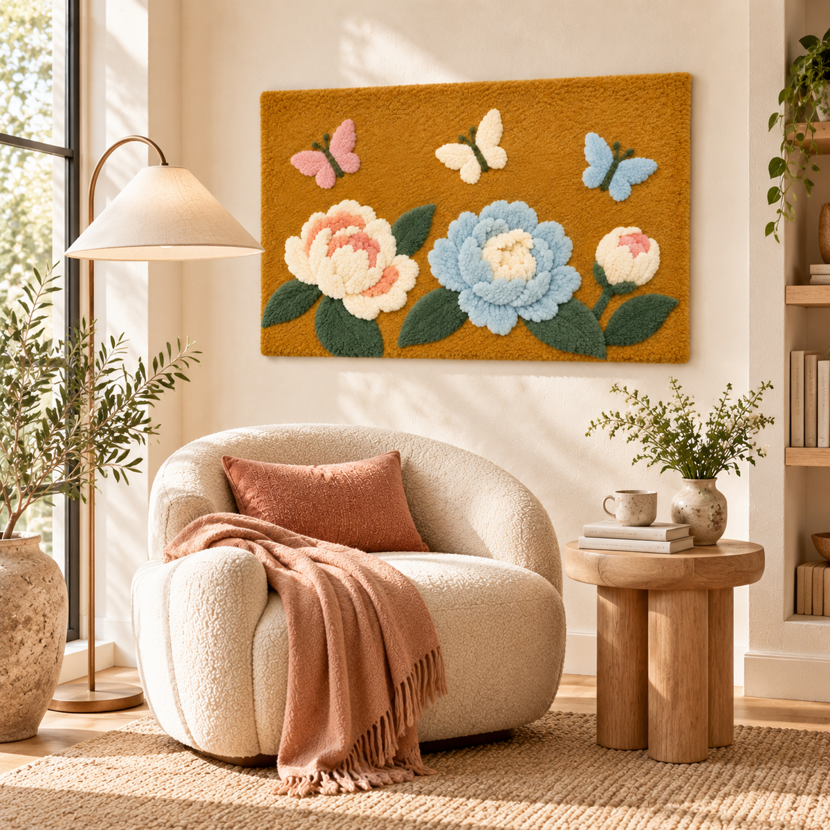 Butterflies above Pastel Blooms — room setting 2
