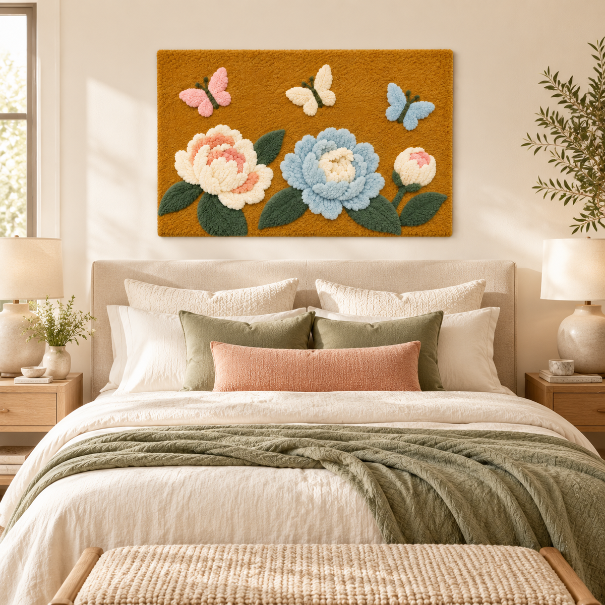 Butterflies above Pastel Blooms — room setting 3