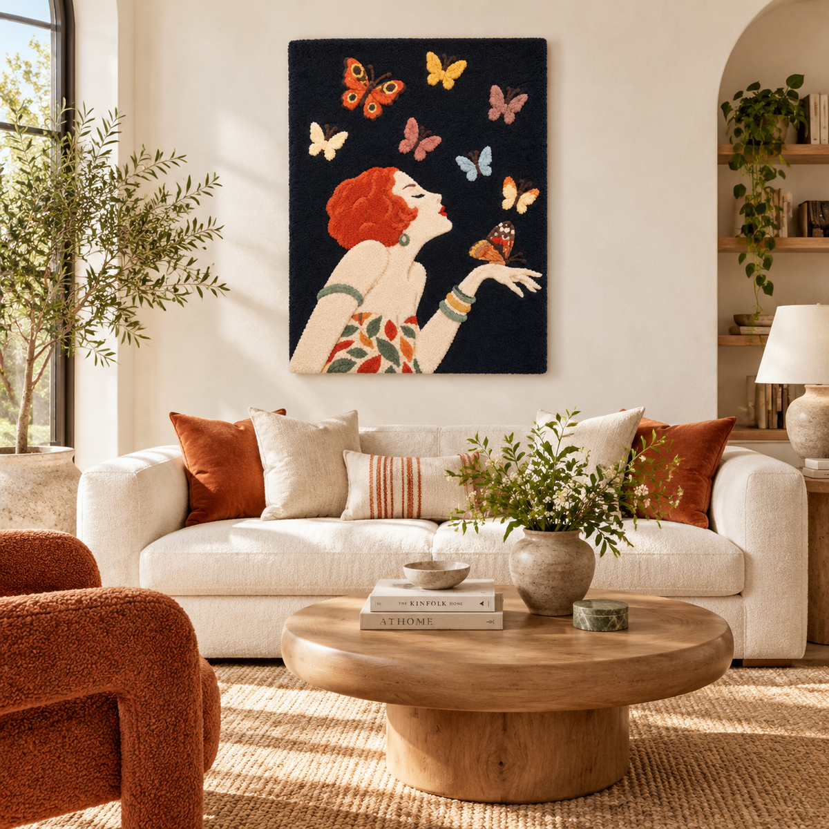 Hewn Earth Butterfly Reverie Muse wall art featuring a colorful butterfly design on a neutral background, ideal for home decor.