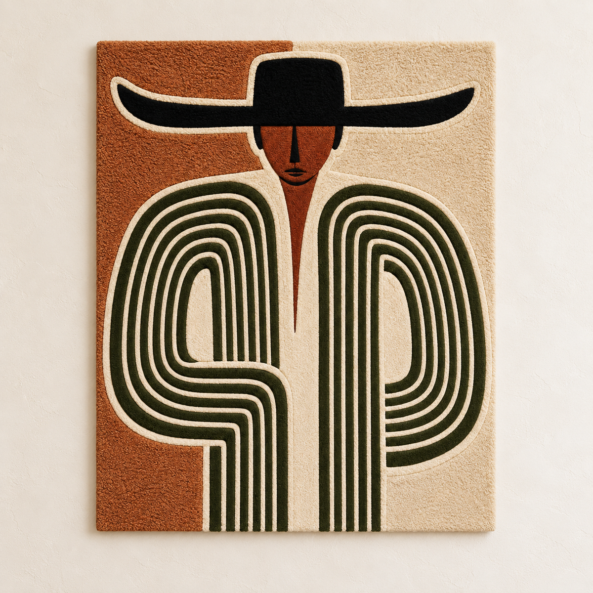 Cactus Stripe Cowboy wall art by Hewn Earth featuring a vibrant cactus and cowboy design on a light background.