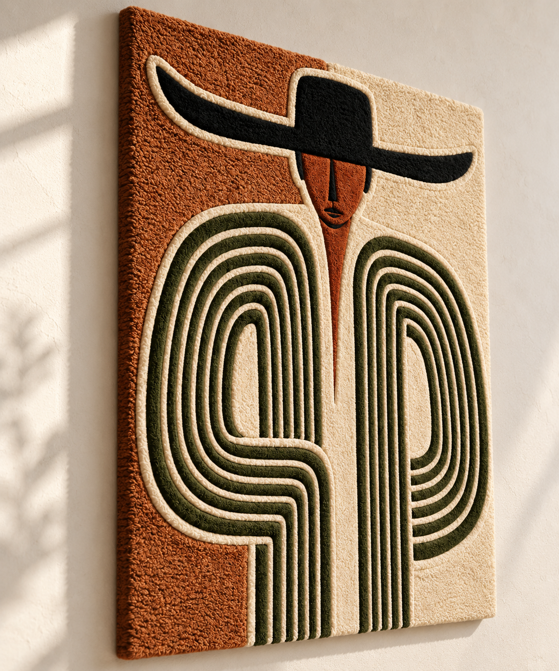 Hewn Earth cactus stripe cowboy wall art featuring a colorful cactus design, ideal for southwestern or desert-themed decor.