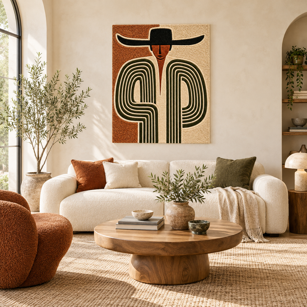 Cactus Stripe Cowboy wall art by Hewn Earth featuring a desert-themed illustration with cactus and cowboy elements.